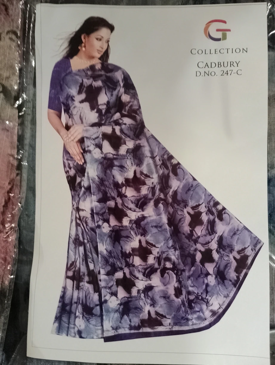 Cotton Silk Abstract Floral Saree - Cadbury - Deep Indigo Purple Mix